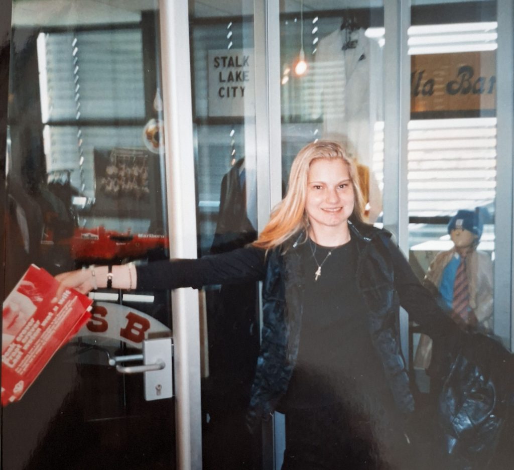 In front of the office of the famous tv anchor